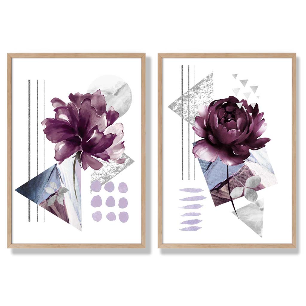 Contemporary Flowers in Purple Frame Set of 2 Art Prints | Bowlift