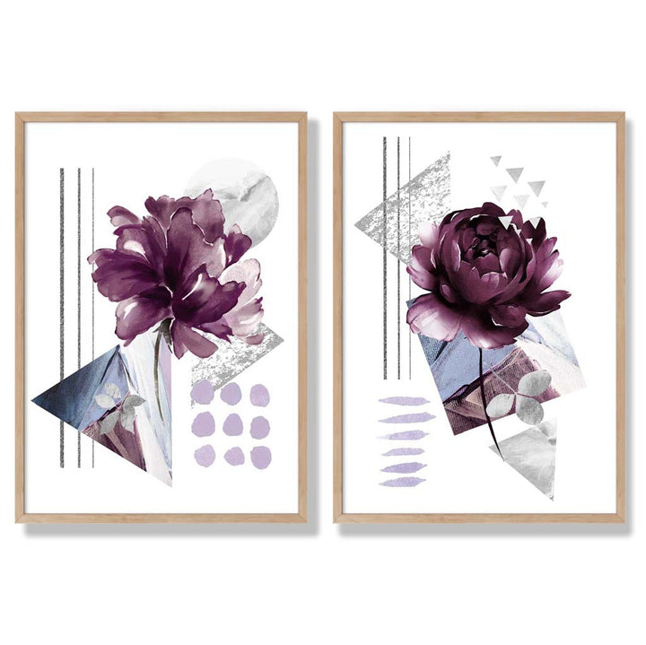 Contemporary Flowers in Purple Frame Set of 2 Art Prints | Bowlift