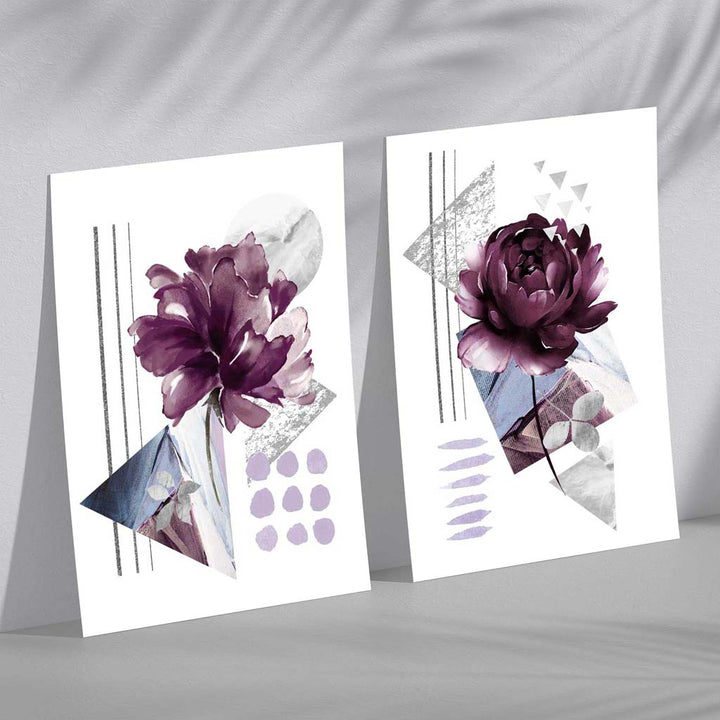 Contemporary Flowers in Purple Frame Set of 2 Art Prints | Bowlift