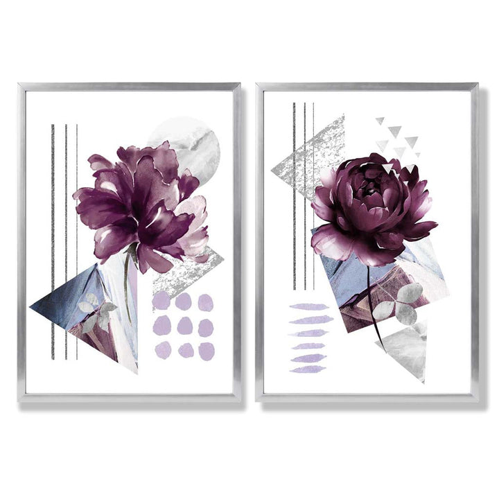 Contemporary Flowers in Purple Frame Set of 2 Art Prints | Bowlift