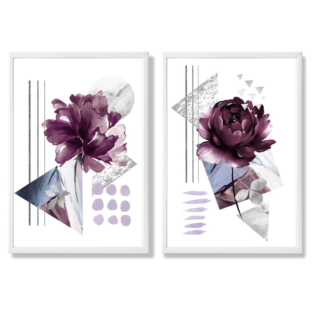 Contemporary Flowers in Purple Frame Set of 2 Art Prints | Bowlift