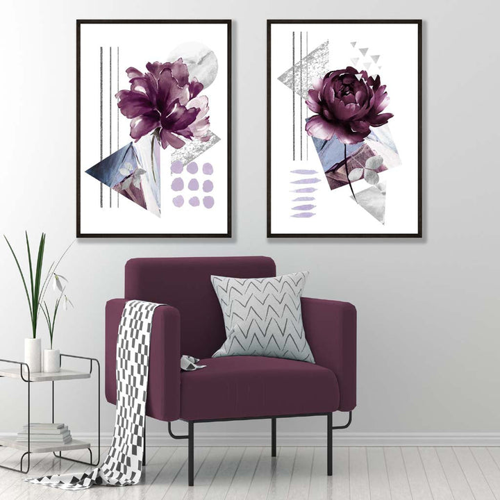Contemporary Flowers in Purple Frame Set of 2 Art Prints | Bowlift