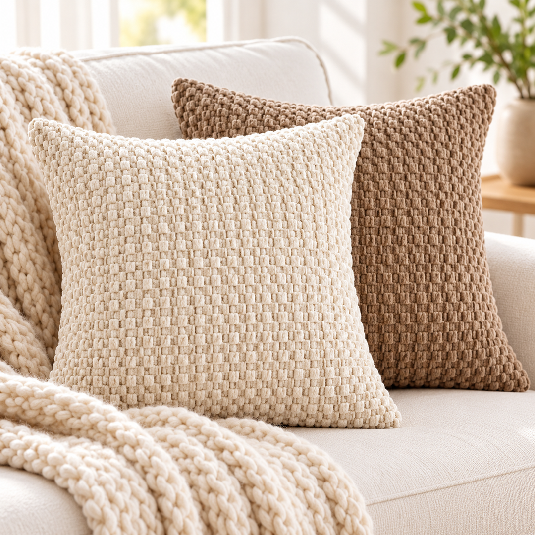 Large Textured Chenille Decorative Throw Pillow Bowlift