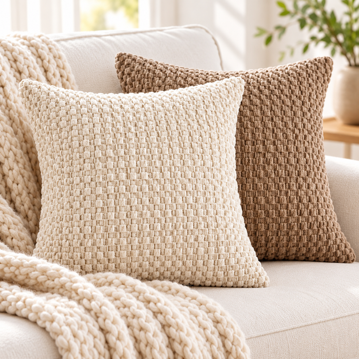 Large Textured Chenille Decorative Throw Pillow Bowlift