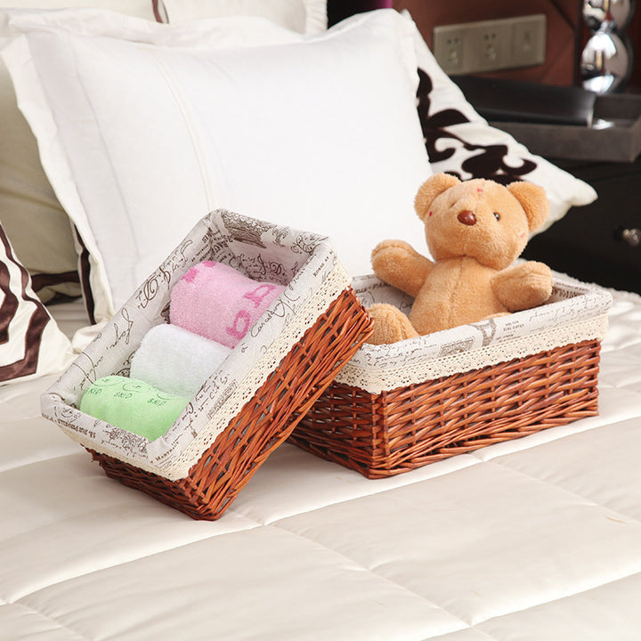 Women storage basket with checkered lining and romantic lace decoration Bowlift