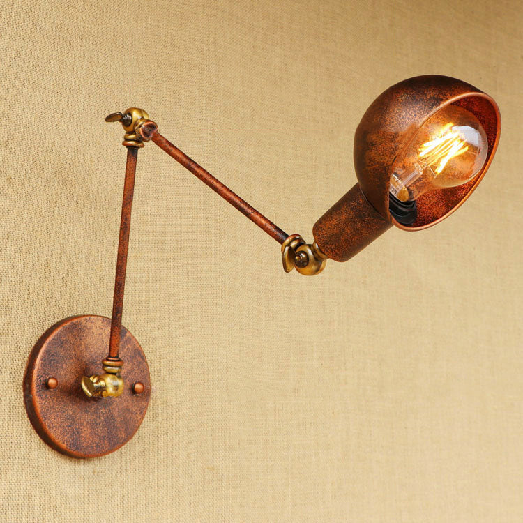 BowLift | 1 Light Scale Wall Lamp Fixture Antique Style Rust Metal Wall Lamp with Rotatable Arm for Study Room
