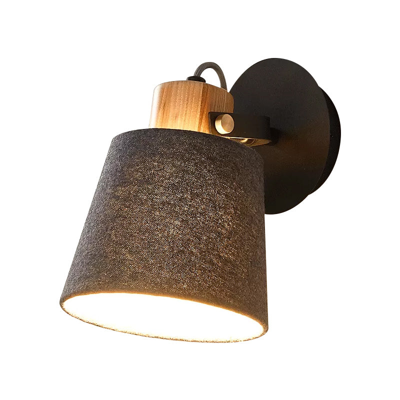 BowLift | 1 Head Wood Wall Lighting Modernism Black Wall-Mounted Lamp with Fabric Shade