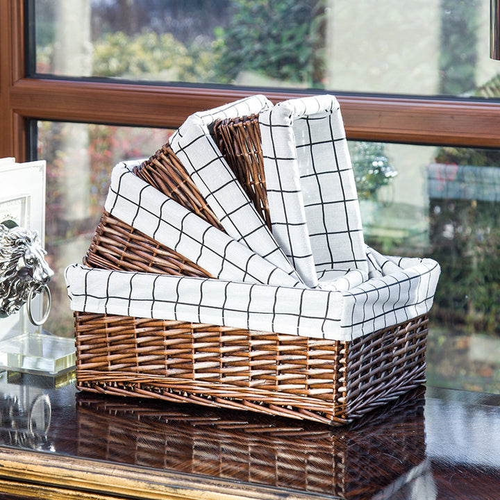 Women storage basket with checkered lining and romantic lace decoration Bowlift