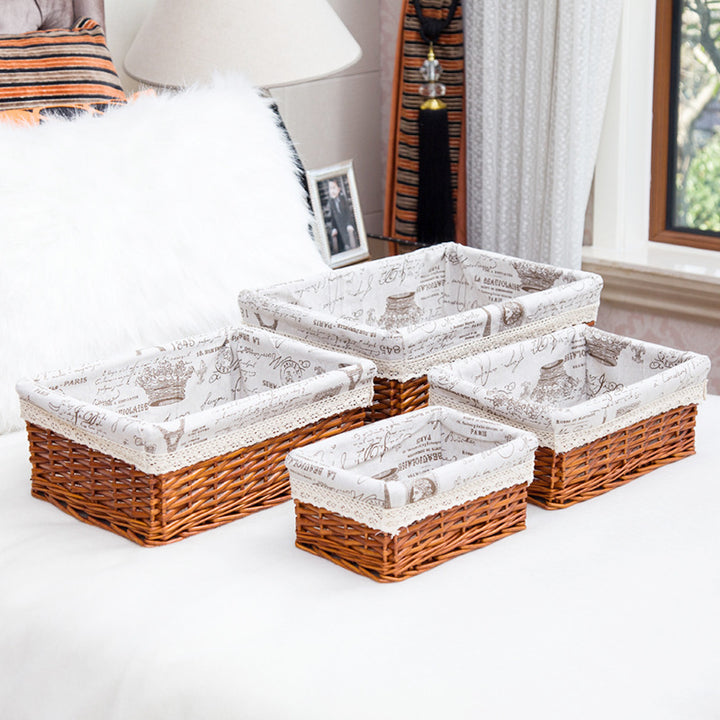 Women storage basket with checkered lining and romantic lace decoration Bowlift