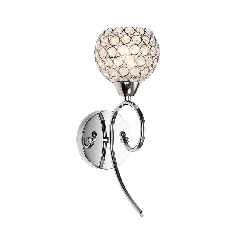 BowLift | Hemisphere Crystal Wall Lamp Modern Stylish 1 Head Corner Wall Light with Scroll Arm in Chrome
