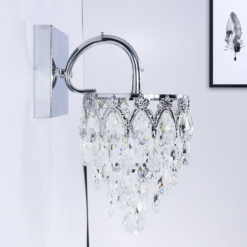 BowLift | Polished Chrome LED Wall Light Modern Crystal Hanging Wall Light with Curved Arm