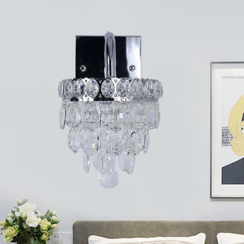 BowLift | Fringe LED Wall Lighting Ideas Modern Chrome Faceted Crystal Wall Lamp with Scroll Arm