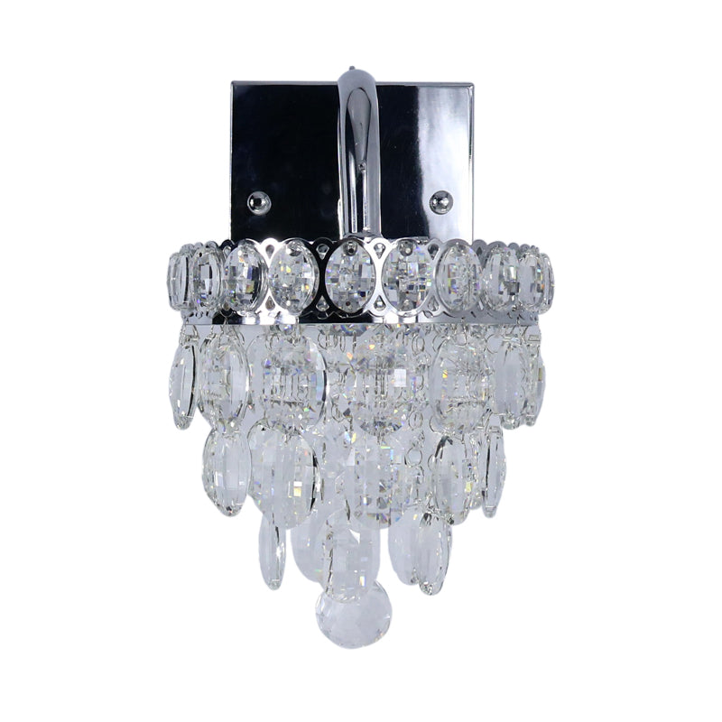 BowLift | Fringe LED Wall Lighting Ideas Modern Chrome Faceted Crystal Wall Lamp with Scroll Arm