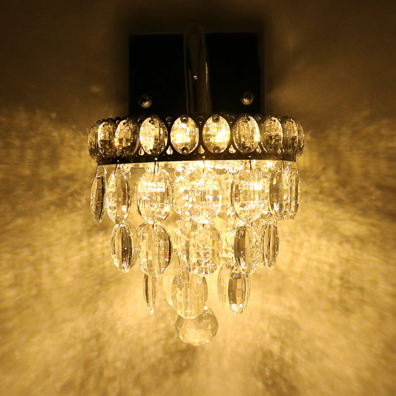 BowLift | Fringe LED Wall Lighting Ideas Modern Chrome Faceted Crystal Wall Lamp with Scroll Arm