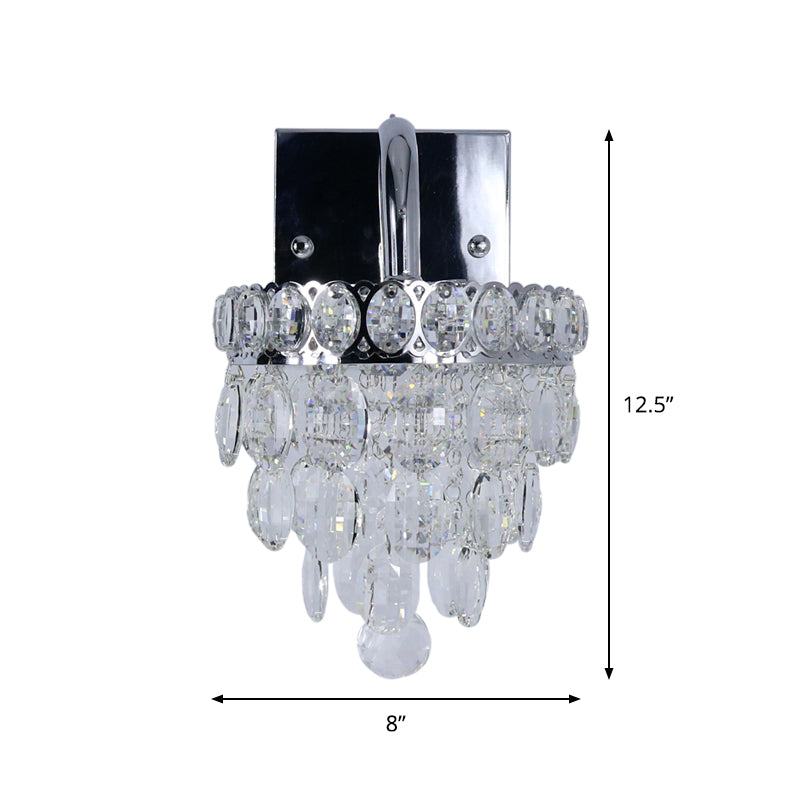 BowLift | Fringe LED Wall Lighting Ideas Modern Chrome Faceted Crystal Wall Lamp with Scroll Arm