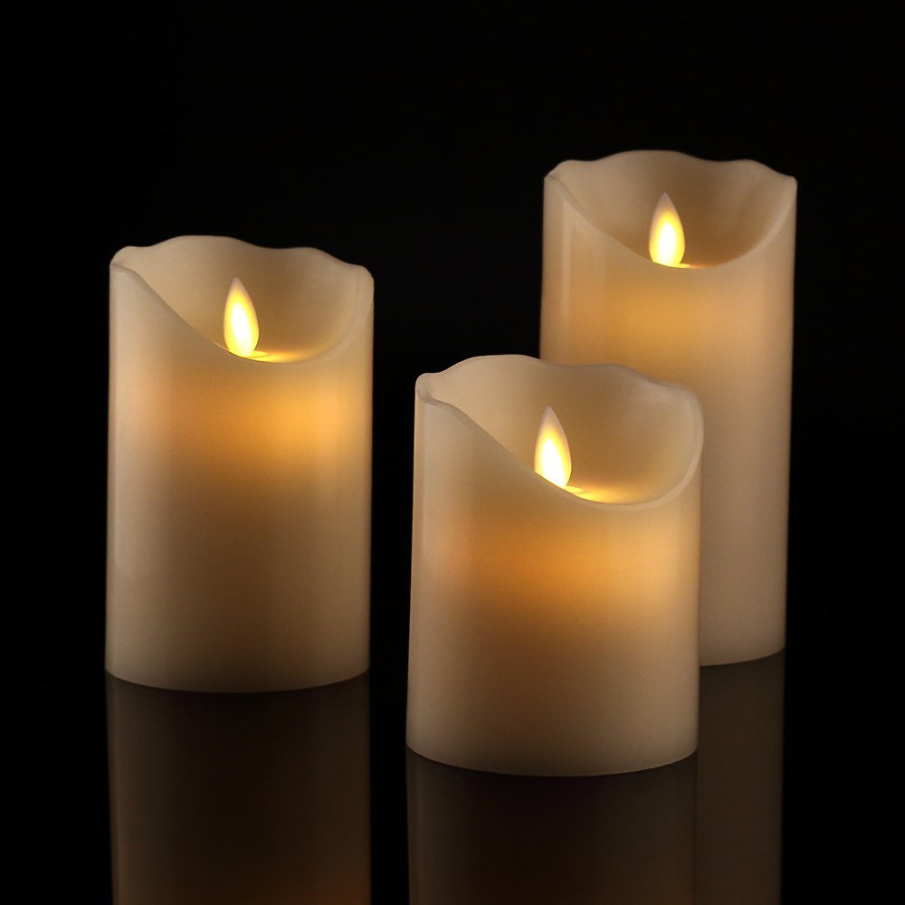 Realistic Flameless LED Pillar Candle Collection with Flickering Warm Glow and Dripping-Wax Edge Bowlift