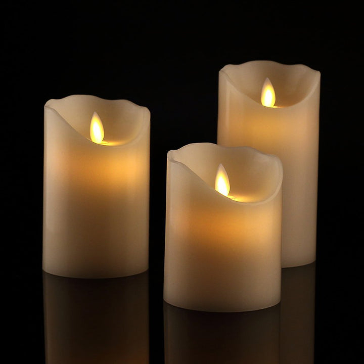 Realistic Flameless LED Pillar Candle Collection with Flickering Warm Glow and Dripping-Wax Edge Bowlift