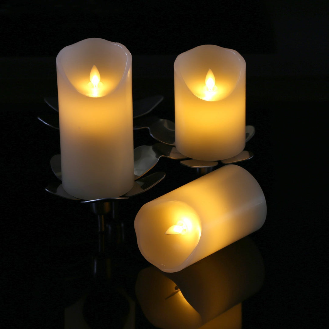 Realistic Flameless LED Pillar Candle Collection with Flickering Warm Glow and Dripping-Wax Edge Bowlift