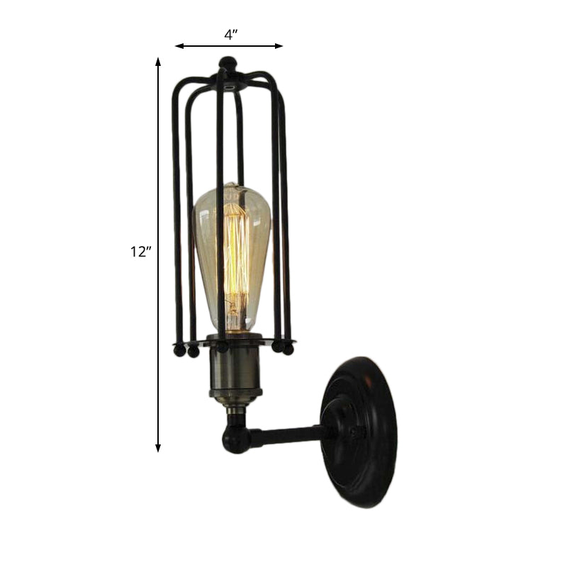 BowLift | 1 Head floor lamp Vintage industrial tube cage shading metal mini wall light fixture in black for corridor