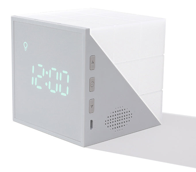 BowLift | Cube Alarm Clock, with Colorful Lights, Voice-control Night Light, Timer, Temperature Display and Long Battery Life, for Home & Office