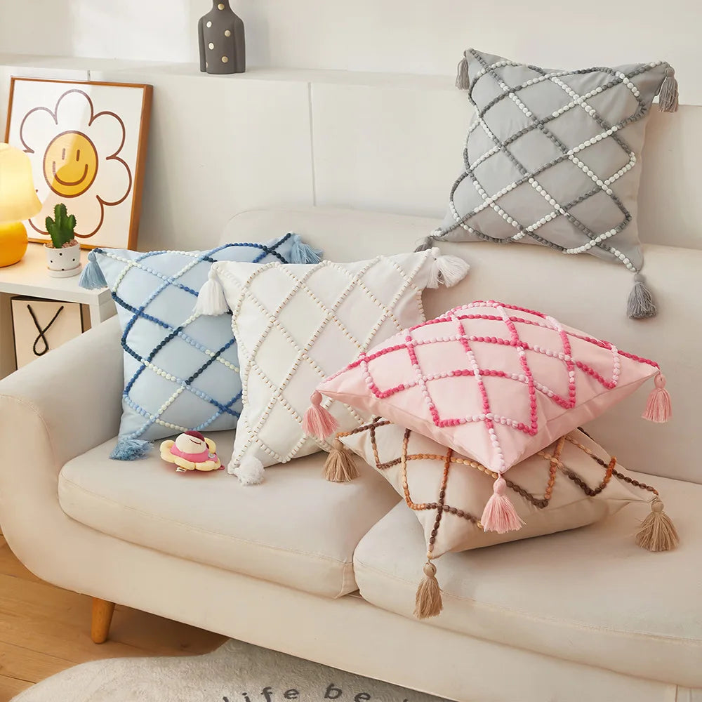 BowLift | Nordic Geometric Tassel Cushion Cover – Stylish Gradient Decorative Pillow Case