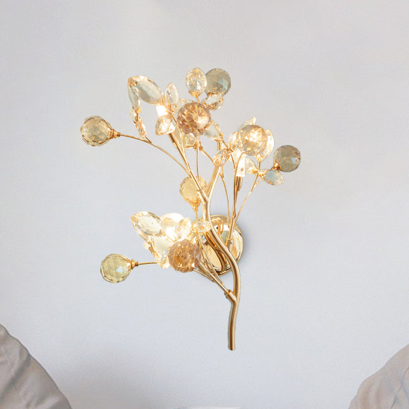 BowLift | Faceted Crystal Gold Wall Light Branch 3 Heads Modernism Wall Lighting Fixture