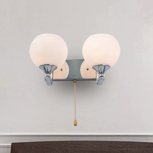 BowLift | Cream Glass Global Wall Mount Light Modern 2-Head Chrome Wall Sconce with Pull Chain