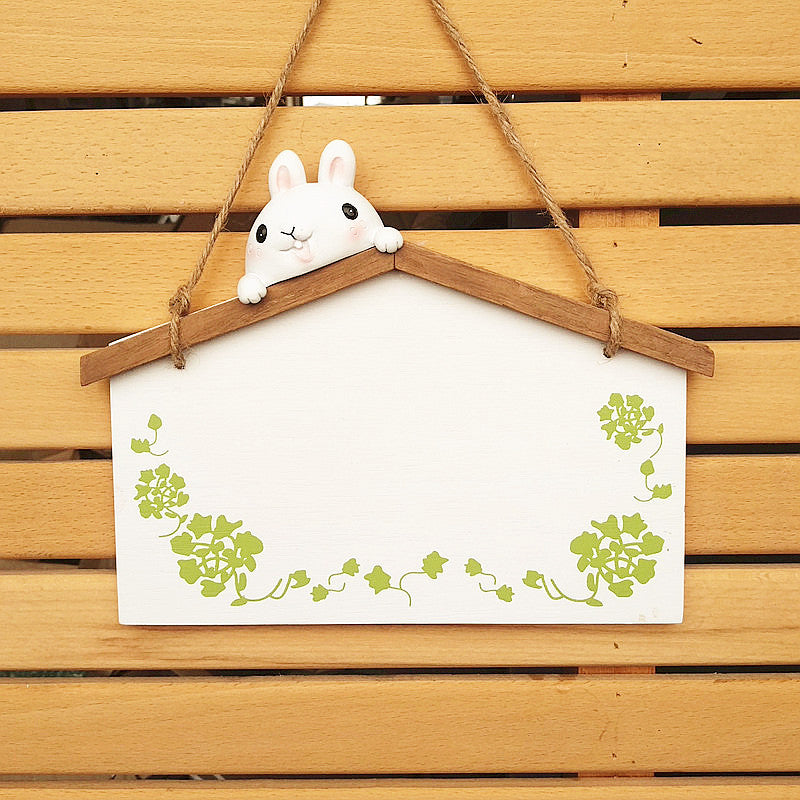 Funny Hanging Decor Sign with Rabbit and Bird Design