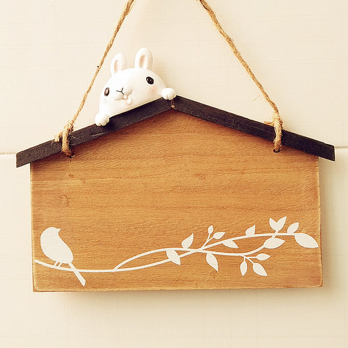 Funny Hanging Decor Sign with Rabbit and Bird Design