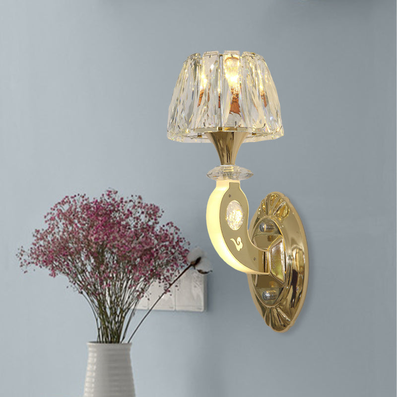 BowLift | 1-Bulb Wall Lamp Simple Conical Clear Crystal Block Wall Mounted Light Fixture in Gold