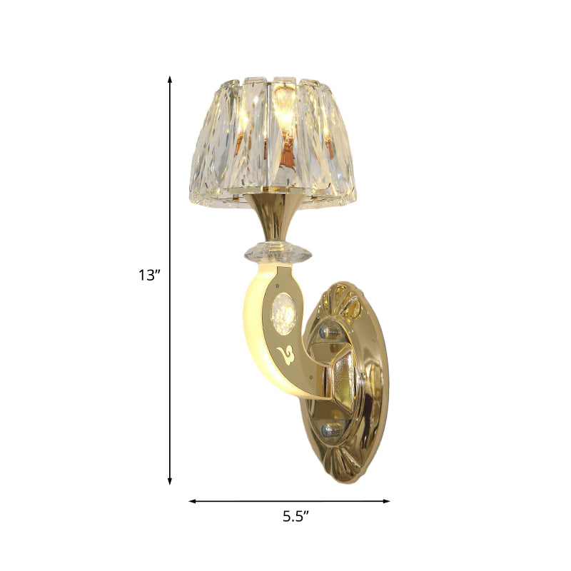 BowLift | 1-Bulb Wall Lamp Simple Conical Clear Crystal Block Wall Mounted Light Fixture in Gold