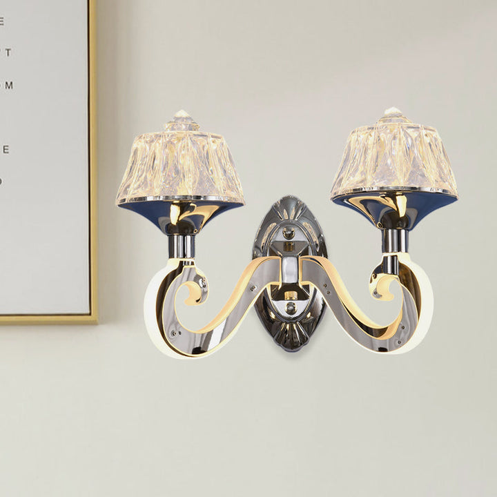 BowLift | Clear Crystal Chrome Wall Light Narrow 1/2-Bulb Modern Wall Light with Illuminated Arm