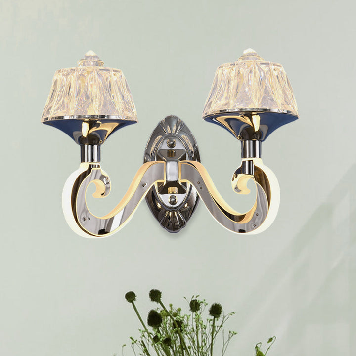 BowLift | Clear Crystal Chrome Wall Light Narrow 1/2-Bulb Modern Wall Light with Illuminated Arm