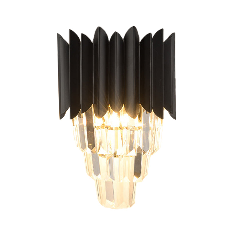 BowLift | 2-Head Wall Light Minimalism Bedroom Wall Lighting with Layered Crystal Shade in Black
