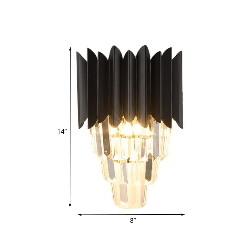 BowLift | 2-Head Wall Light Minimalism Bedroom Wall Lighting with Layered Crystal Shade in Black