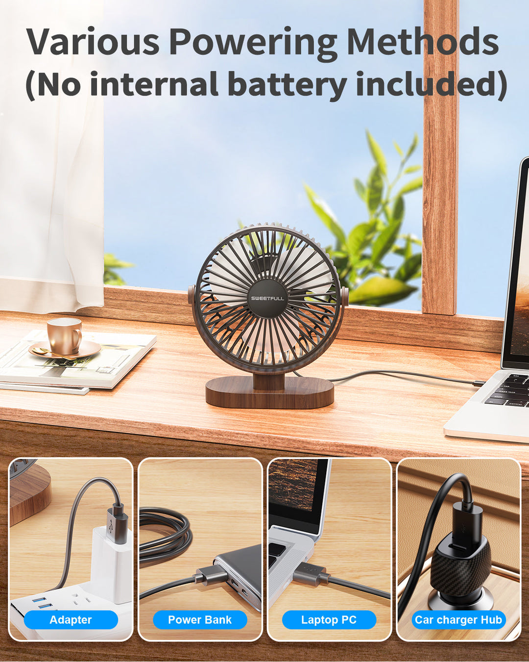6.5 Inch USB Small Desk Fan for Home Office Car Outdoor Travel | Bowlift