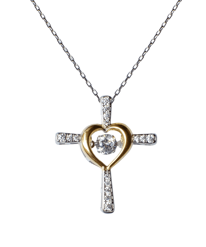BowLift | Daughter Necklace Gift | Cross Pendant with Cubic Zirconia | Silver-Plated | 16–18" Chain