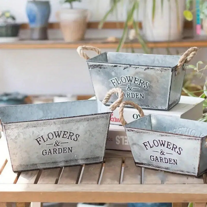 BowLift | Decorative flower and garden container made of metal with hemp rope handles
