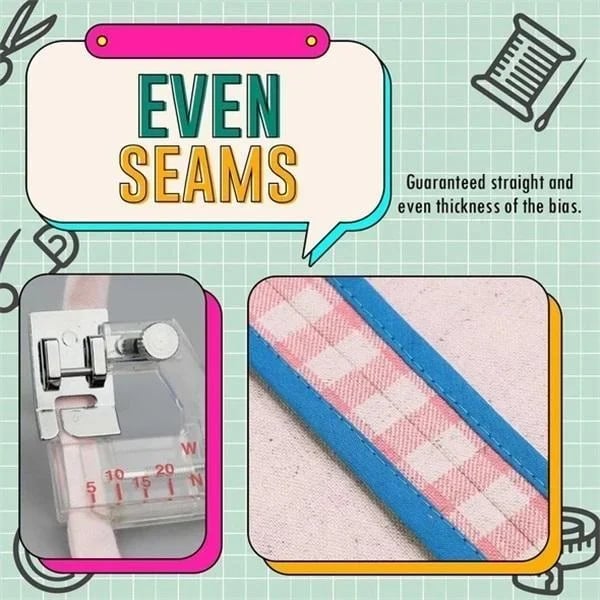 BowLift | Adjustable Bias Tape Binding Foot | Sewing Machine Presser Foot | Transparent Guide | 0.5–2cm