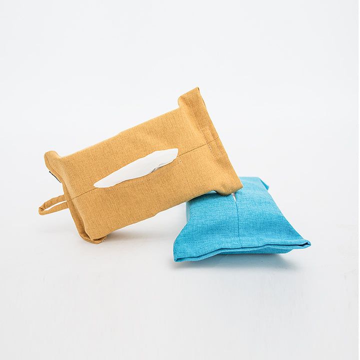 Decorative fabric tissue box cover with hanging loop