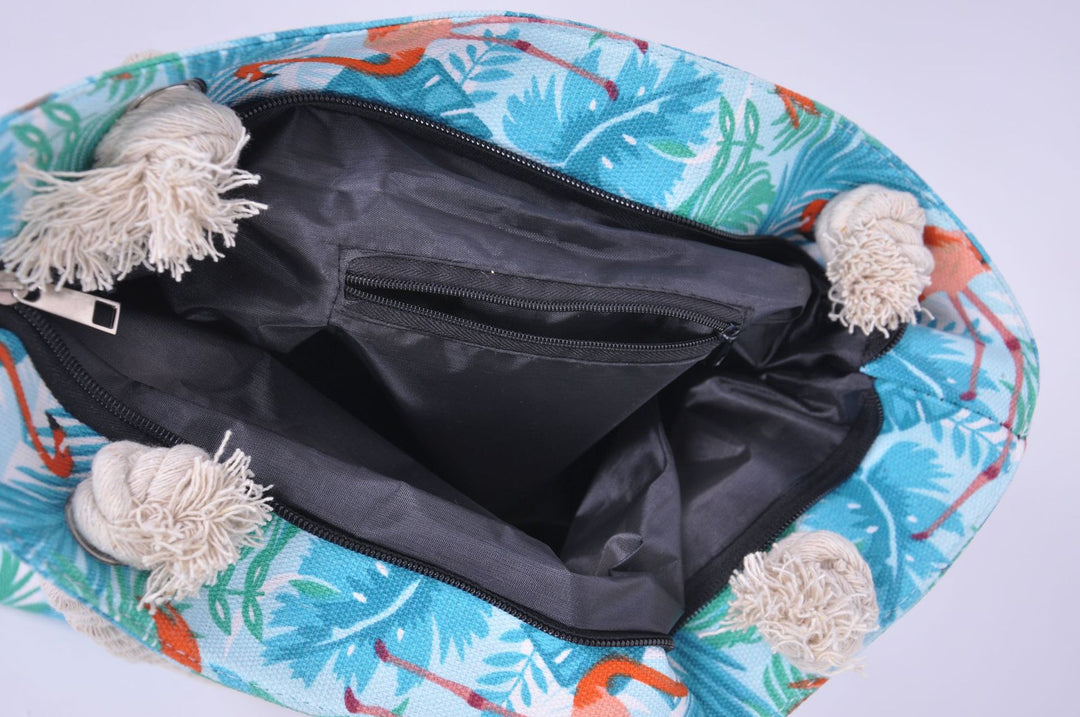 Large beach bag with vibrant flamingo motifs Bowlift
