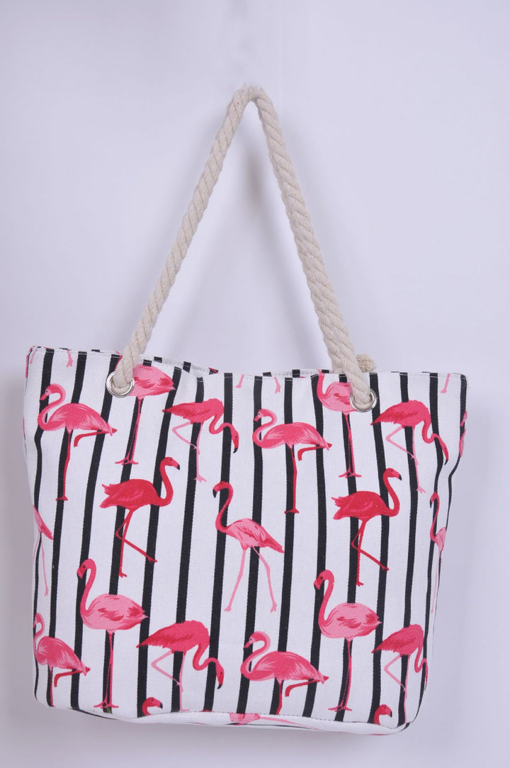 Beach bag with flamingo pattern and sturdy rope handles Bowlift
