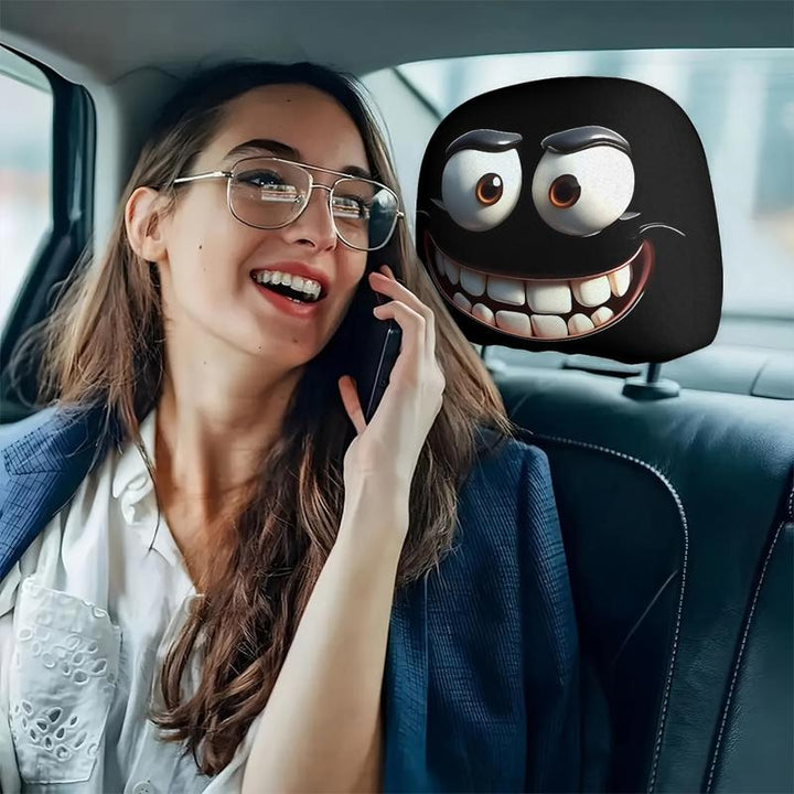 BowLift | 2pcs Set of Funny Big-Eyed Grinning Cartoon Print Car Seat Headrest Covers