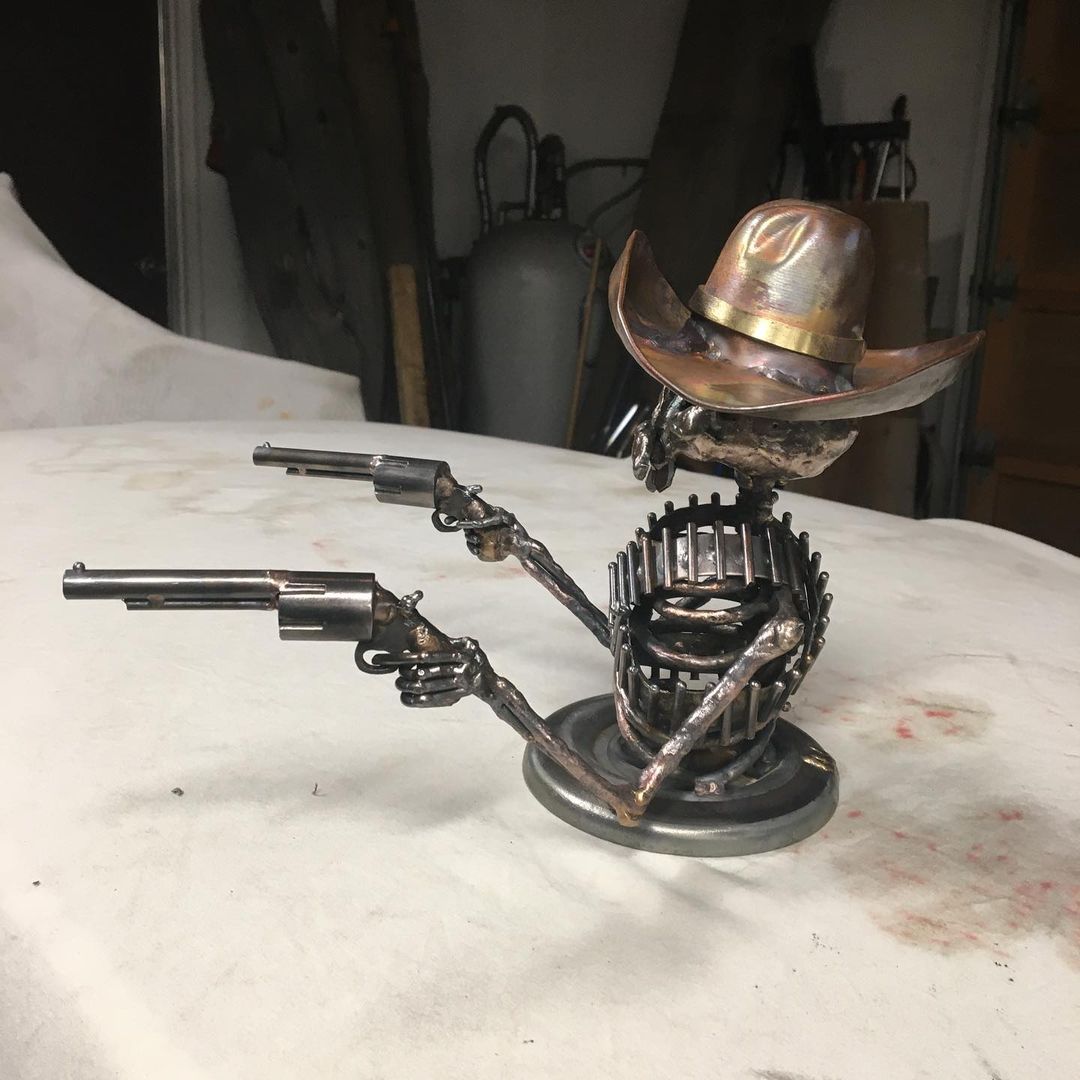 BowLift | Handmade Cast Cowboy Skull Gunslinger Hood Ornament Sculpture