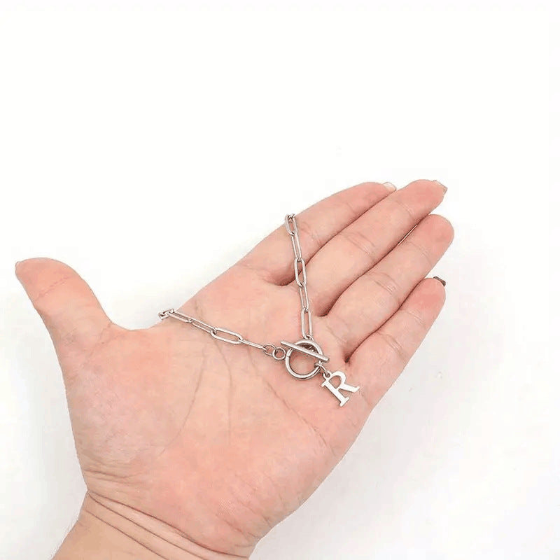 BowLift | Paperclip Letter Initial Circle Lock Clasp Necklace