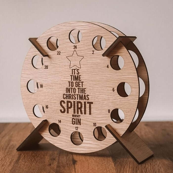 BowLift | Wooden Advent Calendar | Christmas Tree Shape & Refillable | For Beer, Wine & Mini Bottles | Reusable