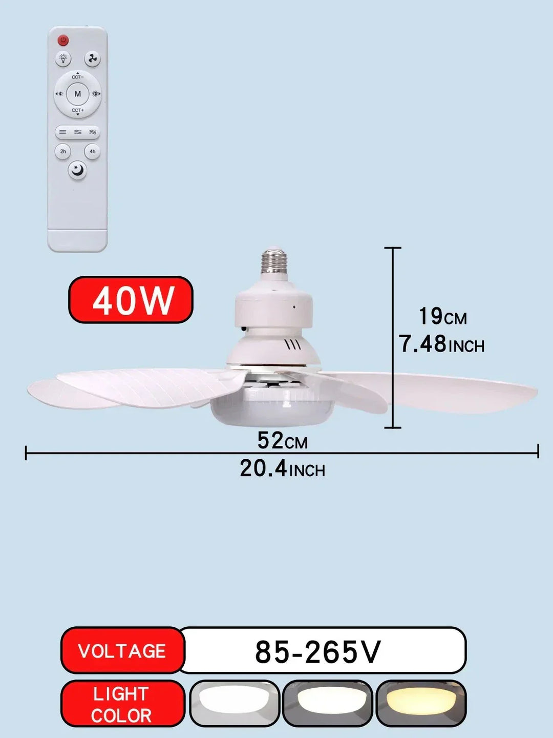 Ceiling fan LED with remote control and dimmable light | Bowlift