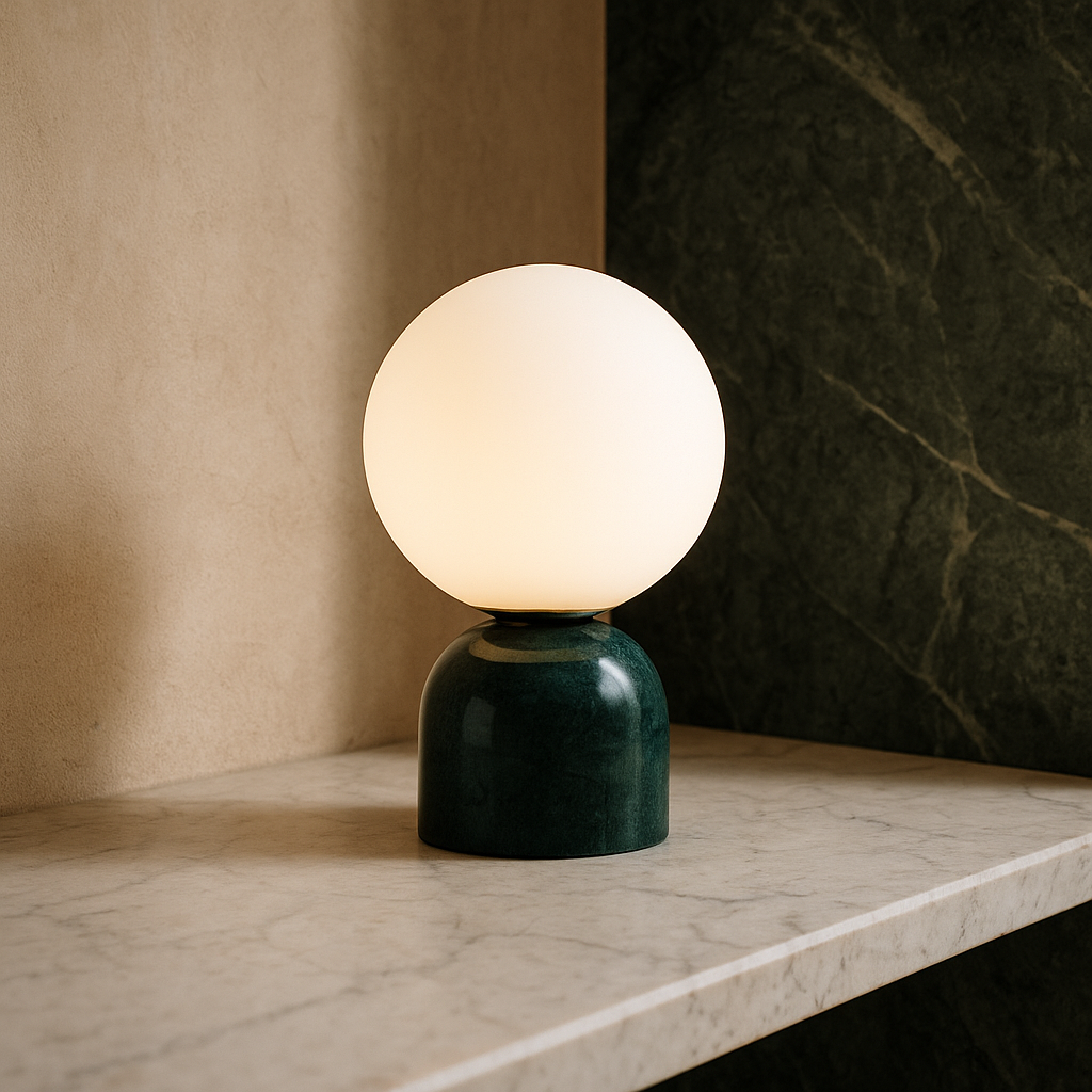 BowLift | Marnor | Marble Table Lamp with Glass Shade – Scandinavian Minimalist Design