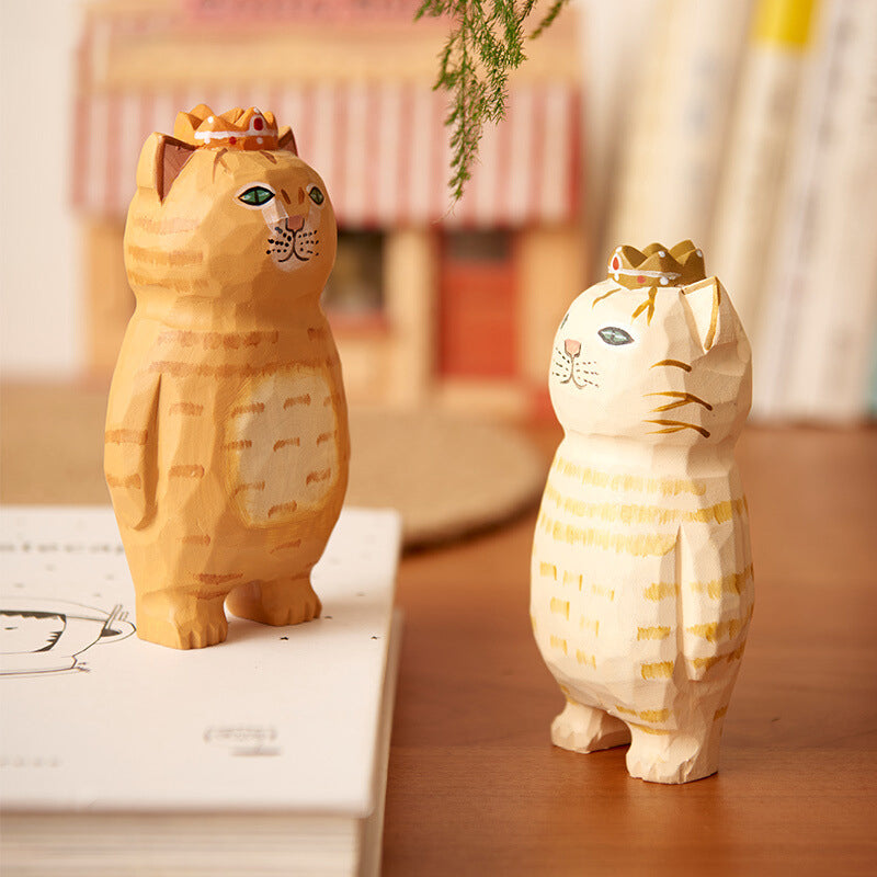 Handmade Cute Cat Wood Carving Ornaments | Bowlift