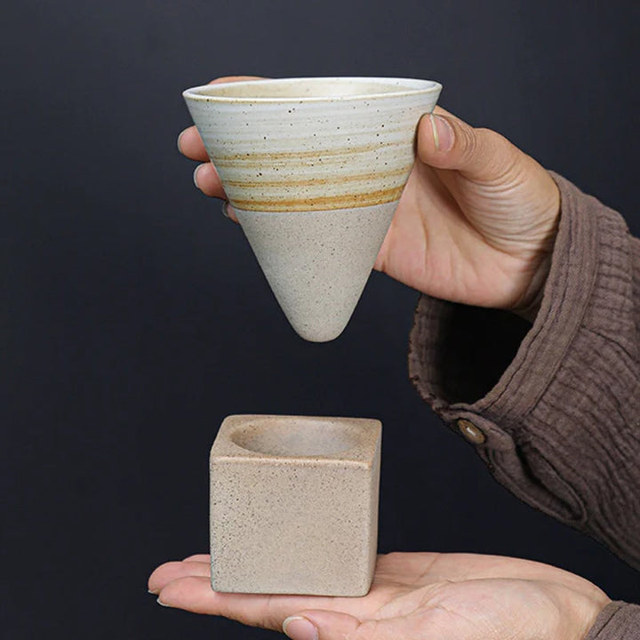 Coarse Pottery Coffee Mug with Base Conical Couture Cup & Base Set | Bowlift